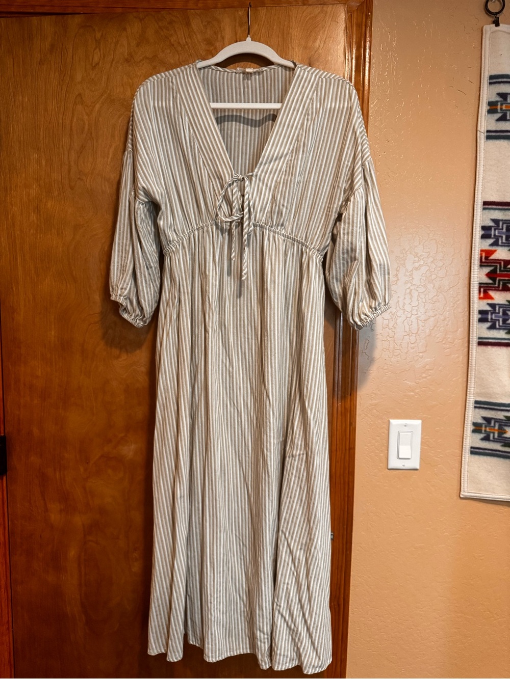 Worth Collective Sasha 100% Cotton Striped Midi Dress in Thyme - Medium